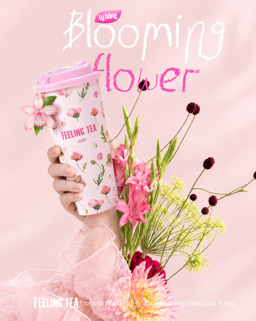 Cốc hồng hoa Feeling Tea, ly nhựa